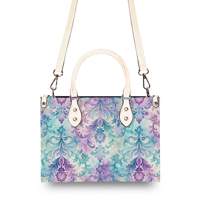 Ornate Damask Bag, Pastel Lavender Turquoise Top Handle Crossbody Purse