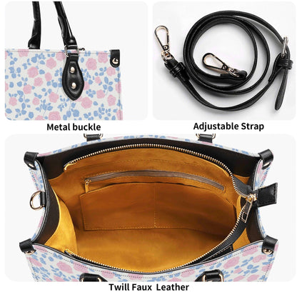 Romantic Ditsy Floral Handbag with Pink and Blue Blossoms and Crossbody Strap