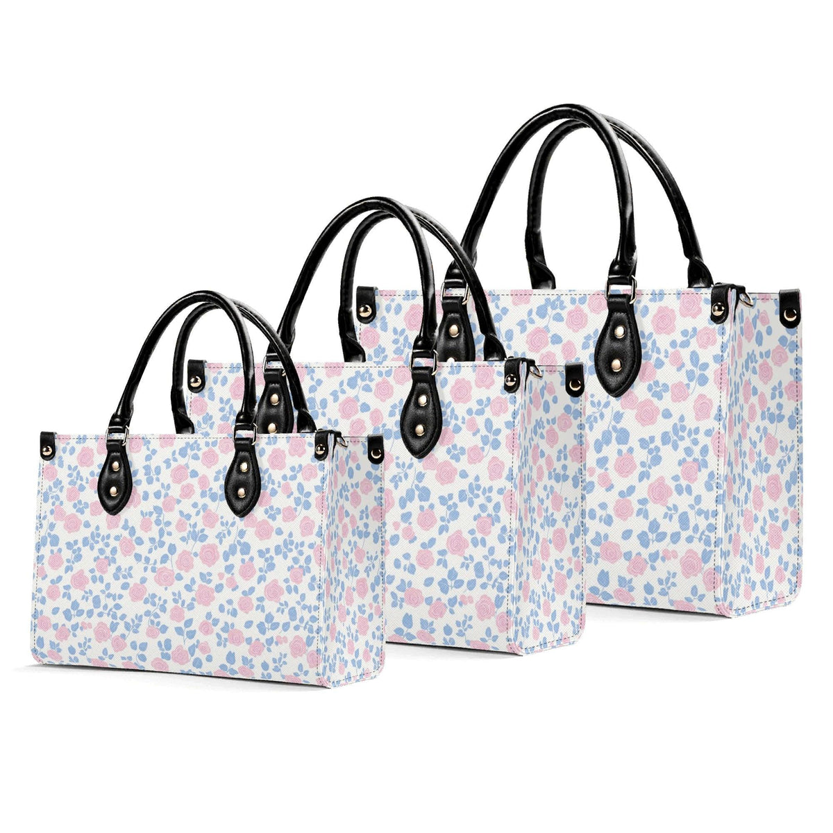 Romantic Ditsy Floral Handbag with Pink and Blue Blossoms and Crossbody Strap