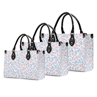 Romantic Ditsy Floral Handbag with Pink and Blue Blossoms and Crossbody Strap