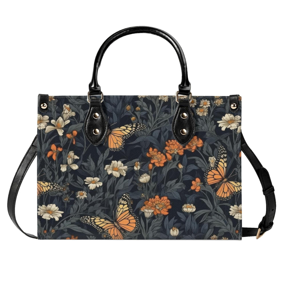 Romantic Butterfly Garden Top Handle Crossbody Bag, Botanical Floral Purse