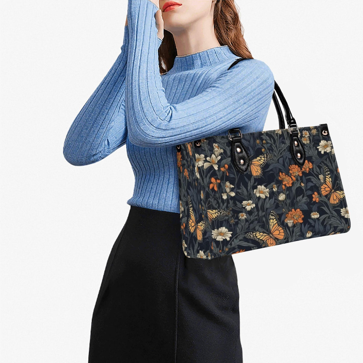 Romantic Butterfly Garden Top Handle Crossbody Bag, Botanical Floral Purse