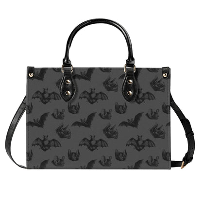 Bat Print Handbag, Gray Gothic Top Handle Crossbody Purse