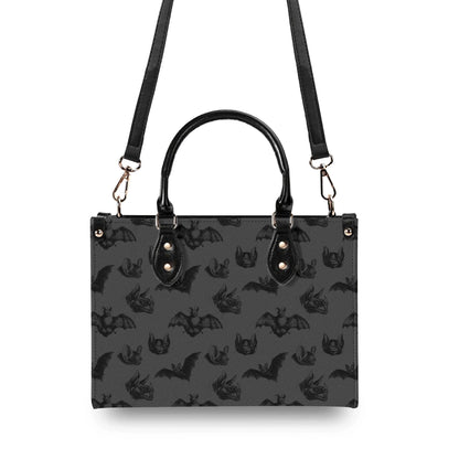 Bat Print Handbag, Gray Gothic Top Handle Crossbody Purse