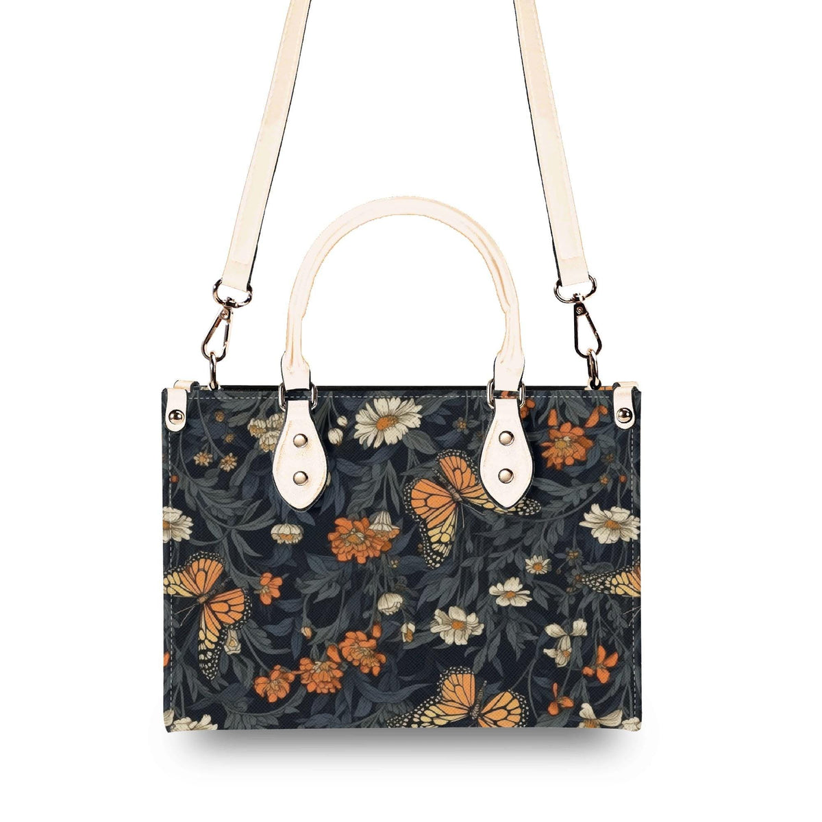 Romantic Butterfly Garden Top Handle Crossbody Bag, Botanical Floral Purse