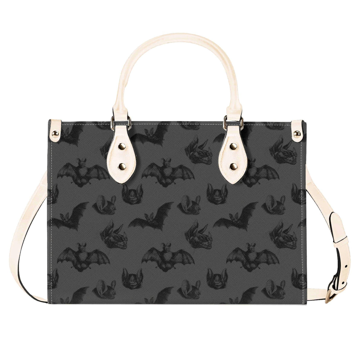 Bat Print Handbag, Gray Gothic Top Handle Crossbody Purse