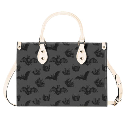 Bat Print Handbag, Gray Gothic Top Handle Crossbody Purse