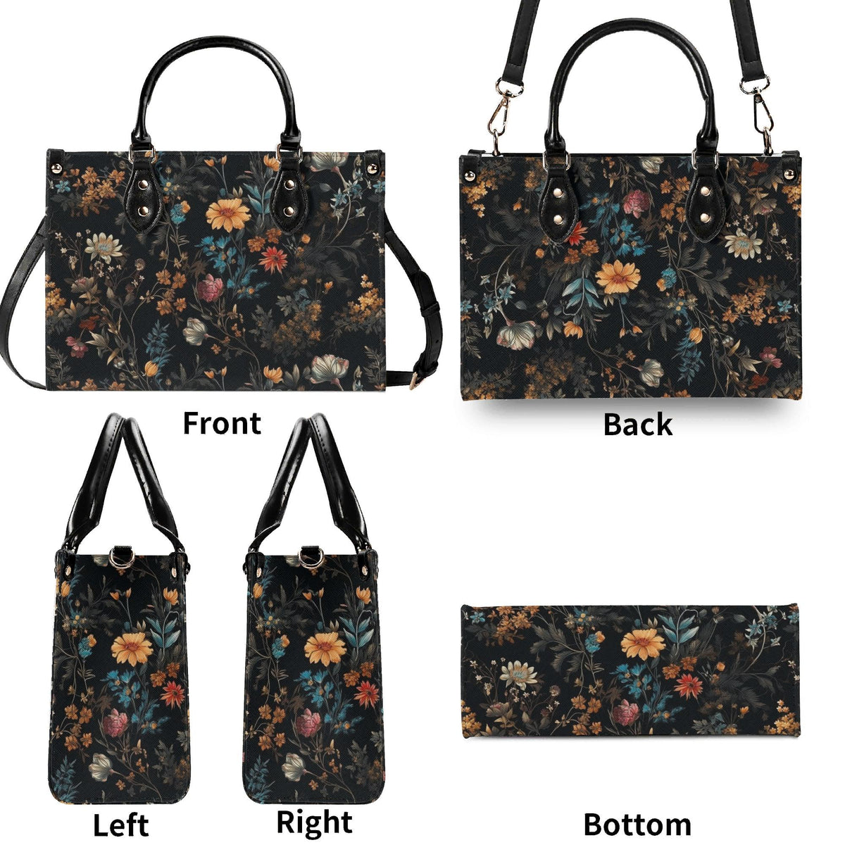 Wildflower Handbag, Dark Botanical Top Handle Crossbody Purse