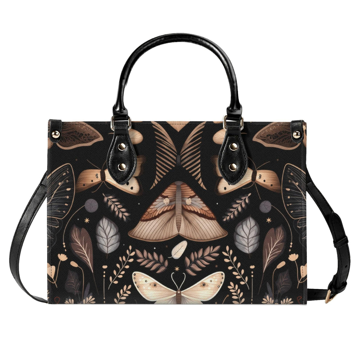 Whimsigoth Moth Print Top Handle Crossbody Bag, Botanical Butterfly Handbag