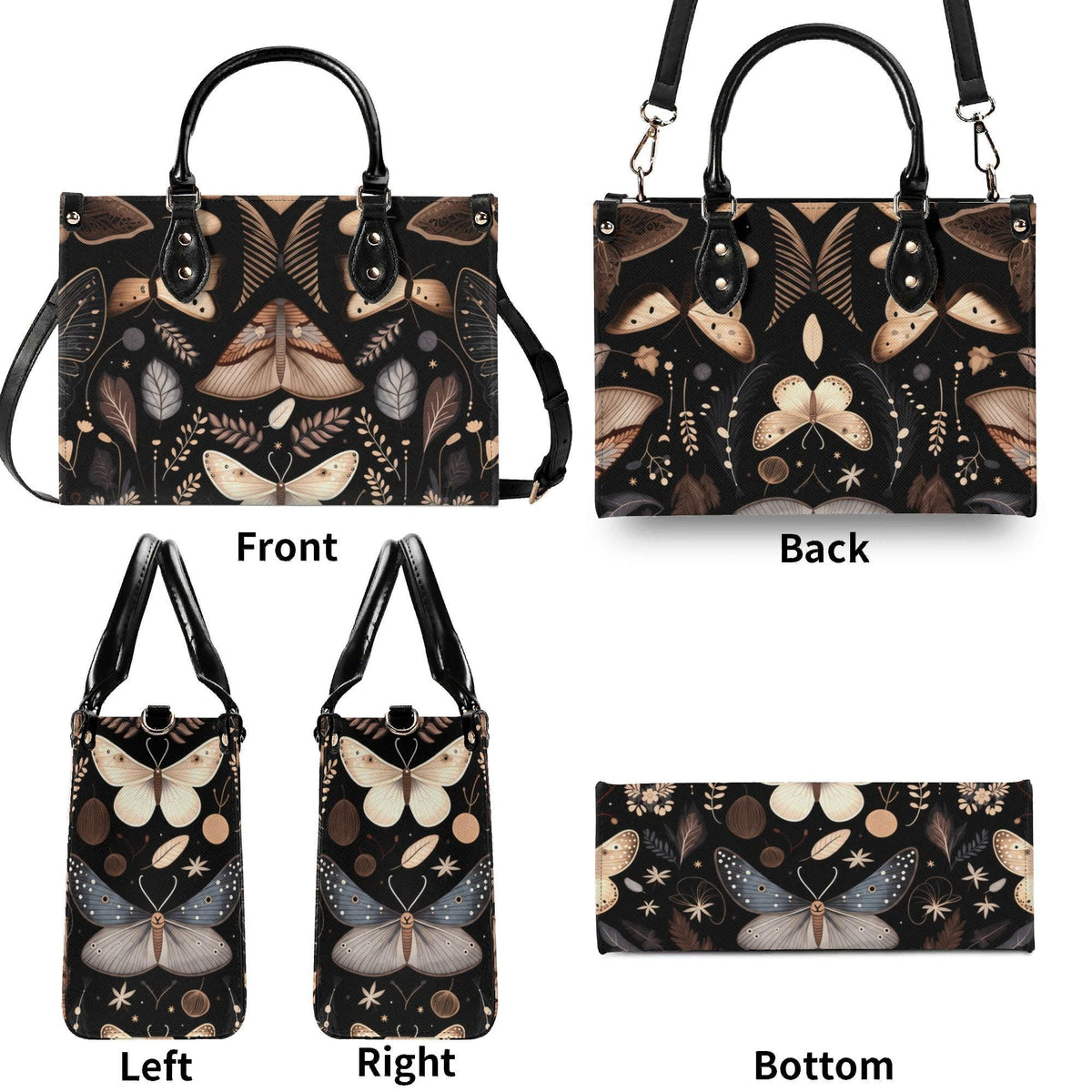 Whimsigoth Moth Print Top Handle Crossbody Bag, Botanical Butterfly Handbag