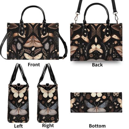 Whimsigoth Moth Print Top Handle Crossbody Bag, Botanical Butterfly Handbag