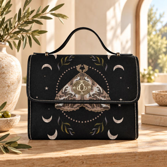 Moth Moon Handbag, Gothic Crossbody Purse, Celestial Top Handle Bag
