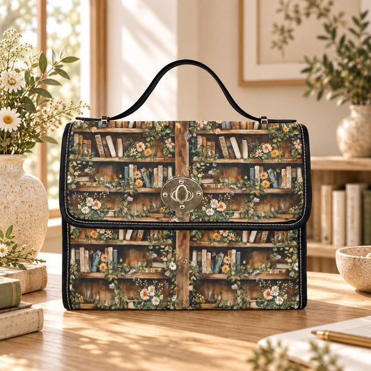 Vintage Bookshelf Cottagecore Handbag, Library Lover Purse