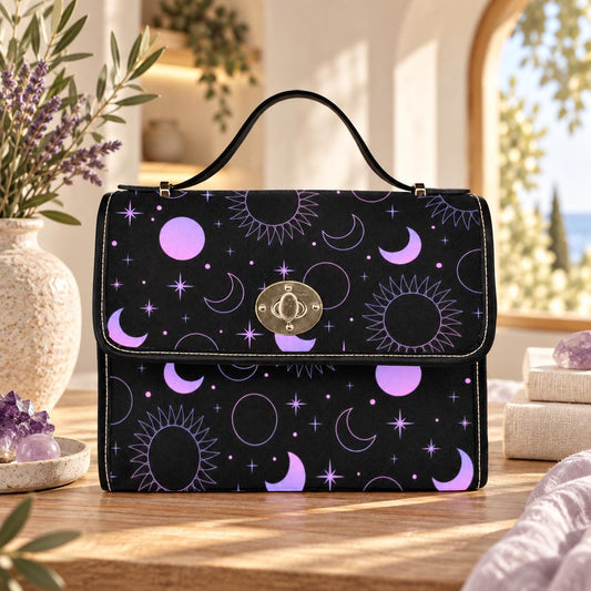 Purple Celestial Canvas Satchel Bag