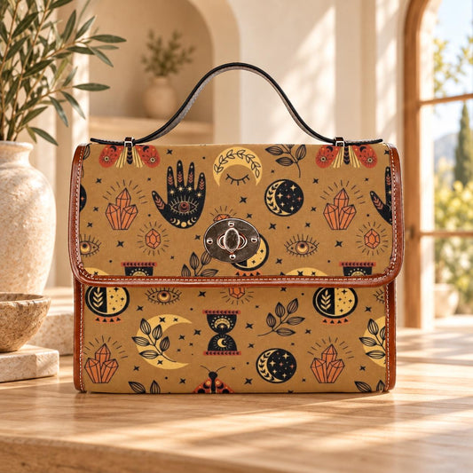Mystic symbols purse, boho witchy bag with palm hand print, celestial crossbody bag