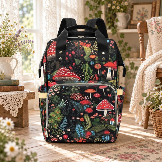 Mushroom Cottagecore Canvas Satchel, Dark Fairy Forest Purse, Boho Witchy Handbag, Crossbody Bag