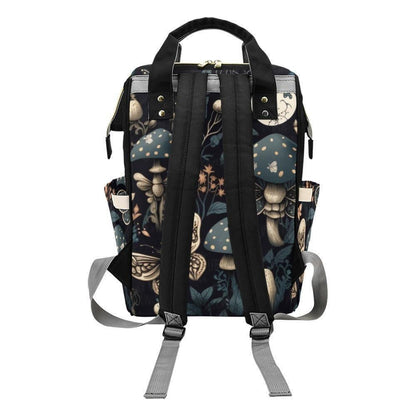 Dark Cottagecore Mushroom Diaper Bag Backpack, Moth Moon Woodland Baby Travel Bag