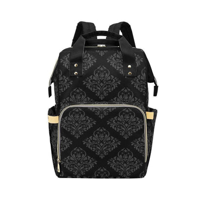 Black Damask Diaper Backpack, Gothic Victorian Baby Travel Organizer