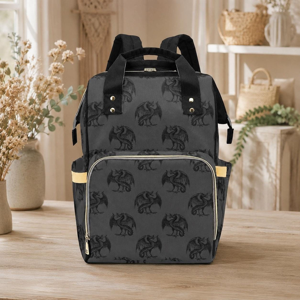 Dragon Diaper Backpack, Gothic Baby Travel Bag, Fantasy Nursery Organizer for New Parents