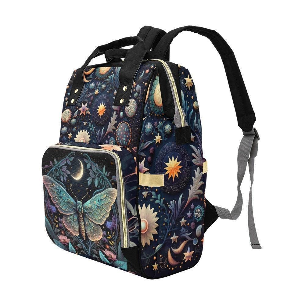 Celestial Moth Diaper Bag Backpack, Boho Moon Star Baby Organizer Bag