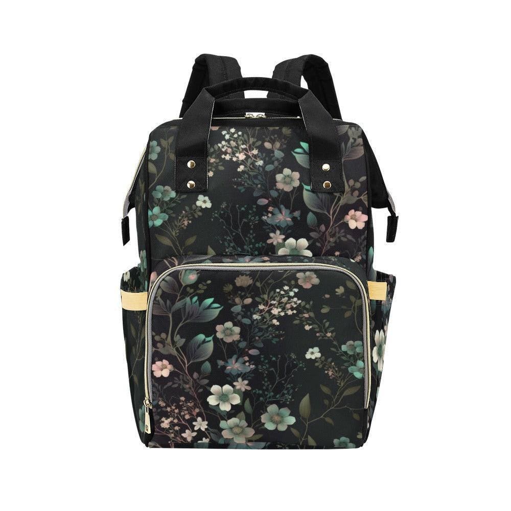 Dark Floral Backpack, Botanical Laptop Backpack, Nature Print Bag