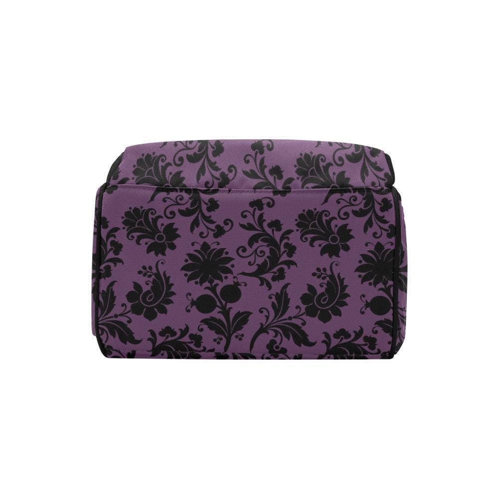 Purple Damask Diaper Bag Backpack, Gothic Witchy Mom Travel Bag