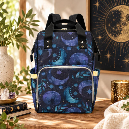 Mystical Moon Diaper Bag Backpack, Celestial Baby Travel Organizer, Cosmic Mom Bag