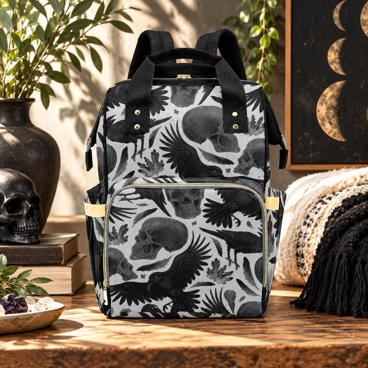 Diaper Bag Backpack, Raven Skull Goth Mom Backpack, Baby Travel Nursery Organizer