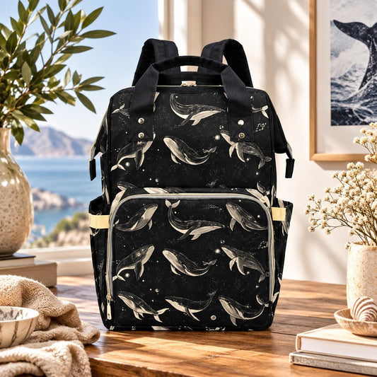 Whale Diaper Bag Backpack, Ocean Baby Travel Bag, Nursery Organizer for Moms