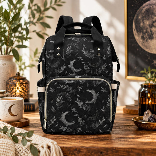 Celestial Moon Diaper Backpack, Witchy Boho Astrology Baby Bag, Large Waterproof Mommy Bag