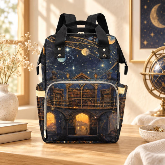 Dark Academia Celestial Library Backpack, Book Lover Diaper Bag, Travel Bag