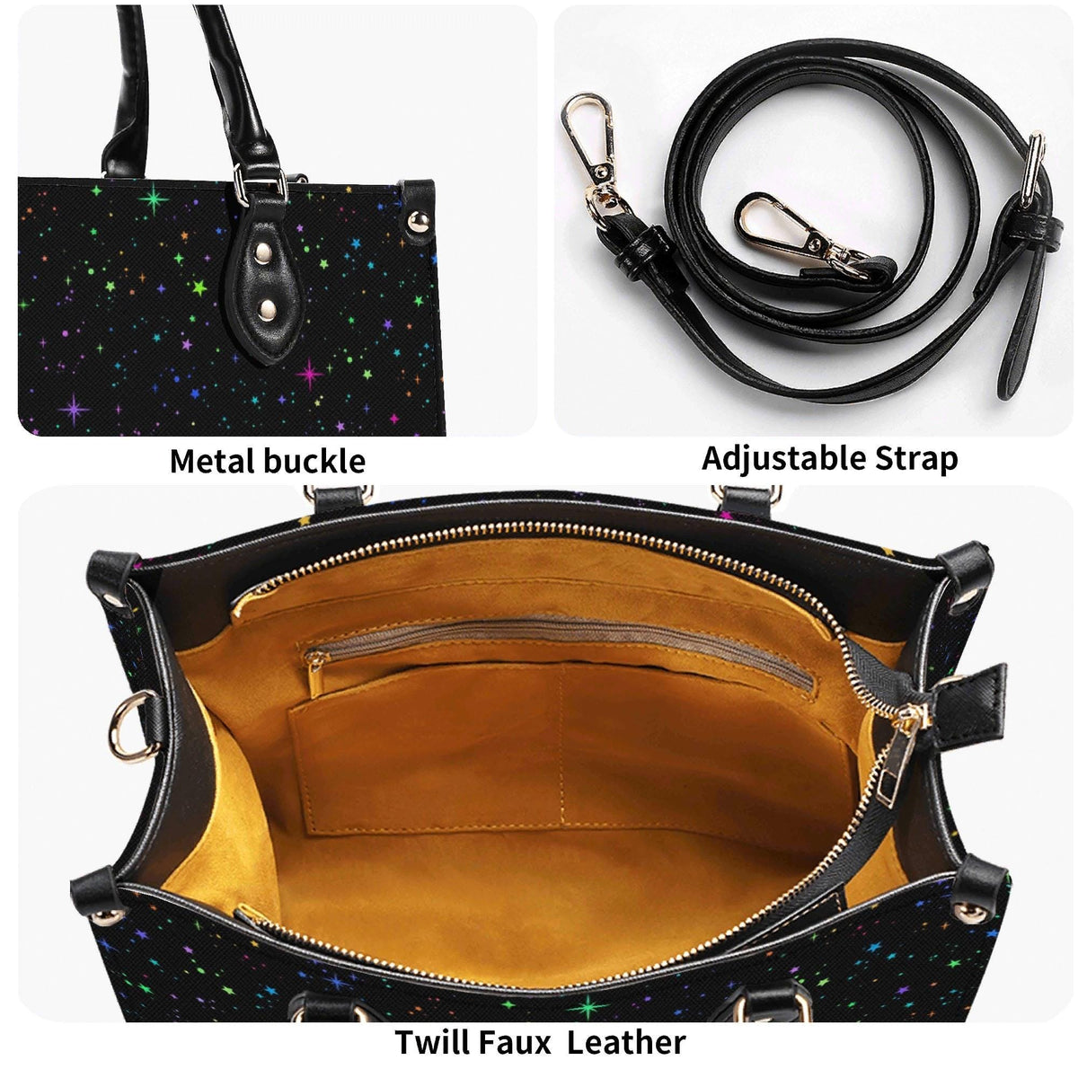Star Speckled Top Handle Handbag with Detachable Crossbody Strap