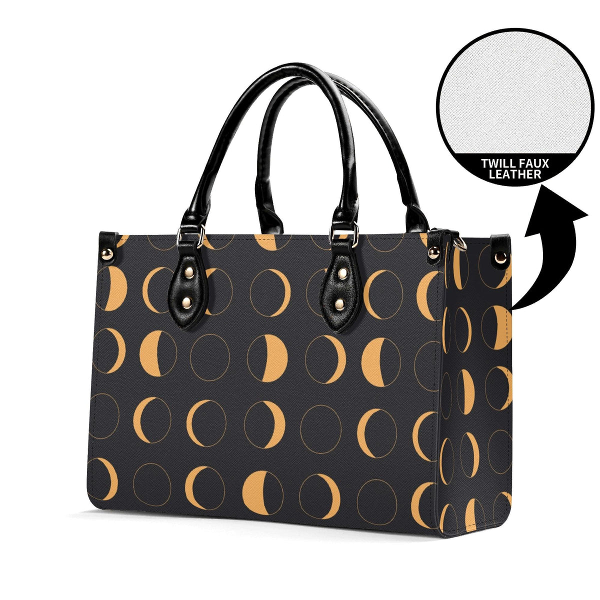 Moon Phase Handbag with Warm Gold Crescents and Crossbody Strap