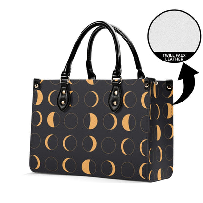 Moon Phase Handbag with Warm Gold Crescents and Crossbody Strap