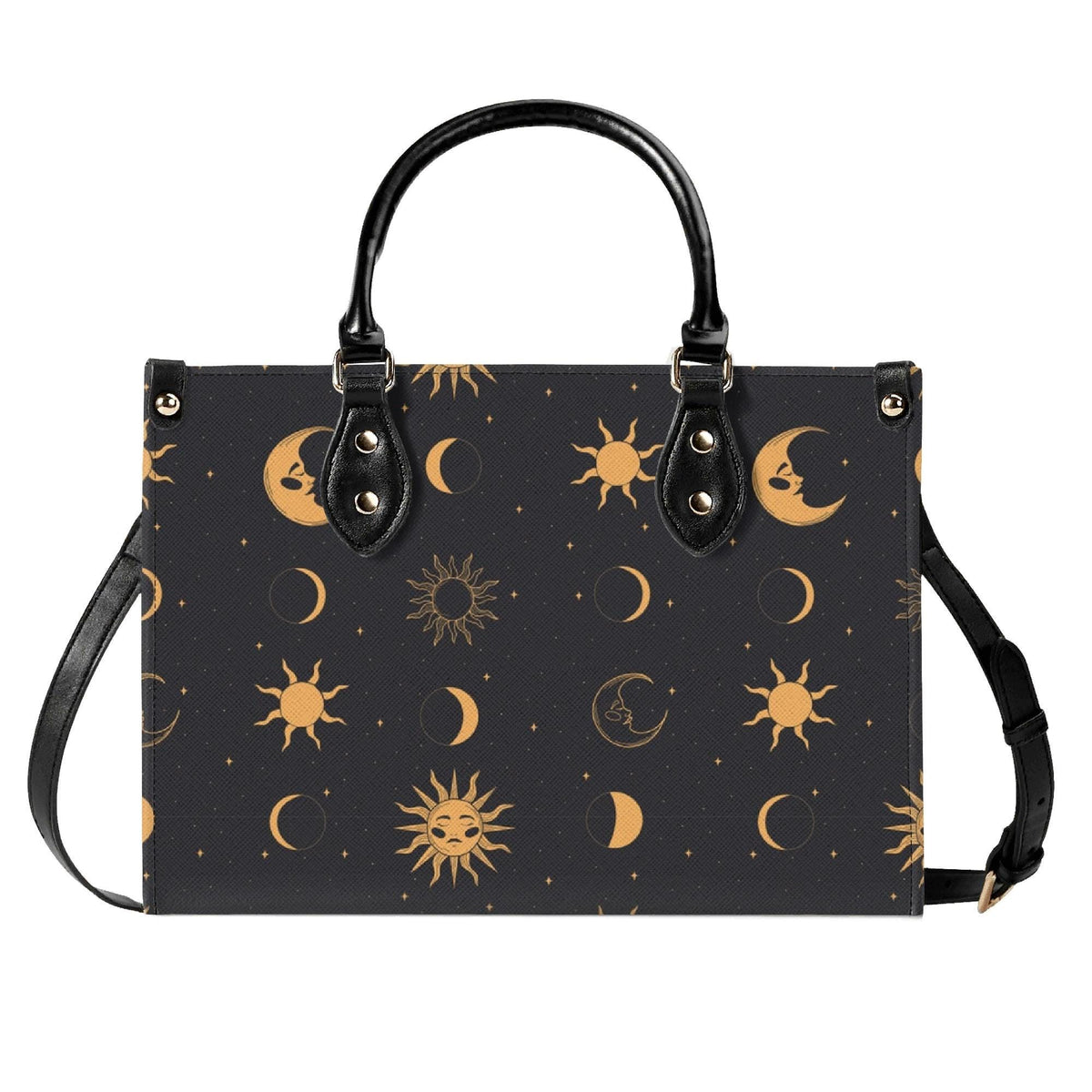 Celestial Sun and Moon Handbag with Top Handles and Crossbody Strap