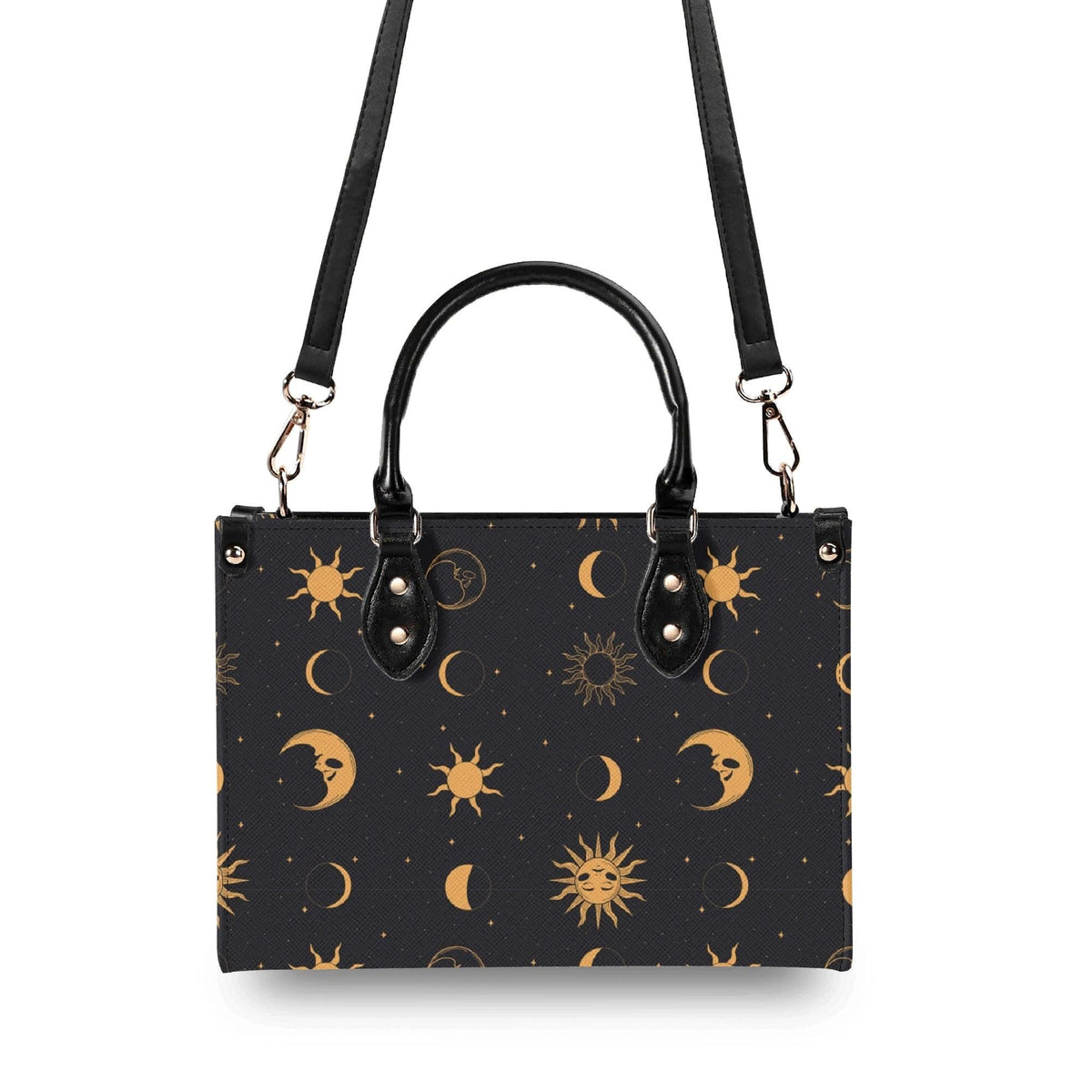 Celestial Sun and Moon Handbag with Top Handles and Crossbody Strap