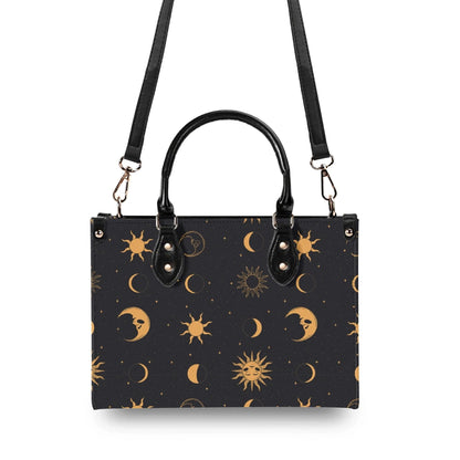 Celestial Sun and Moon Handbag with Top Handles and Crossbody Strap