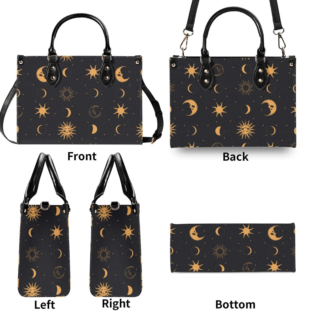 Celestial Sun and Moon Handbag with Top Handles and Crossbody Strap
