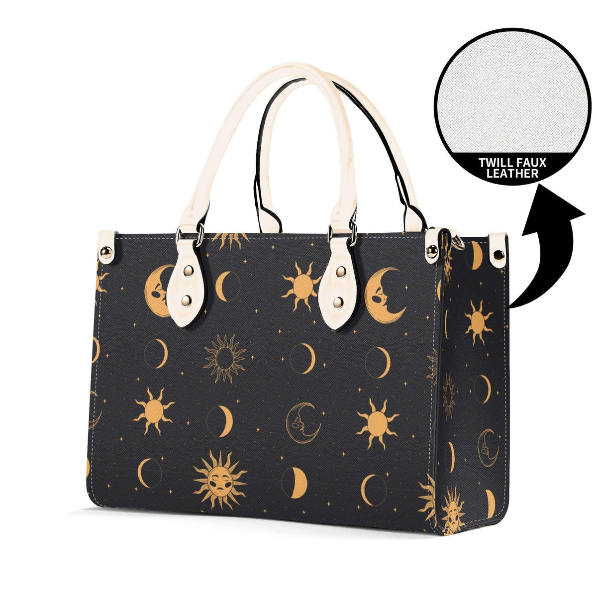 Celestial Sun and Moon Handbag with Top Handles and Crossbody Strap