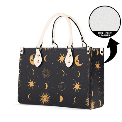 Celestial Sun and Moon Handbag with Top Handles and Crossbody Strap