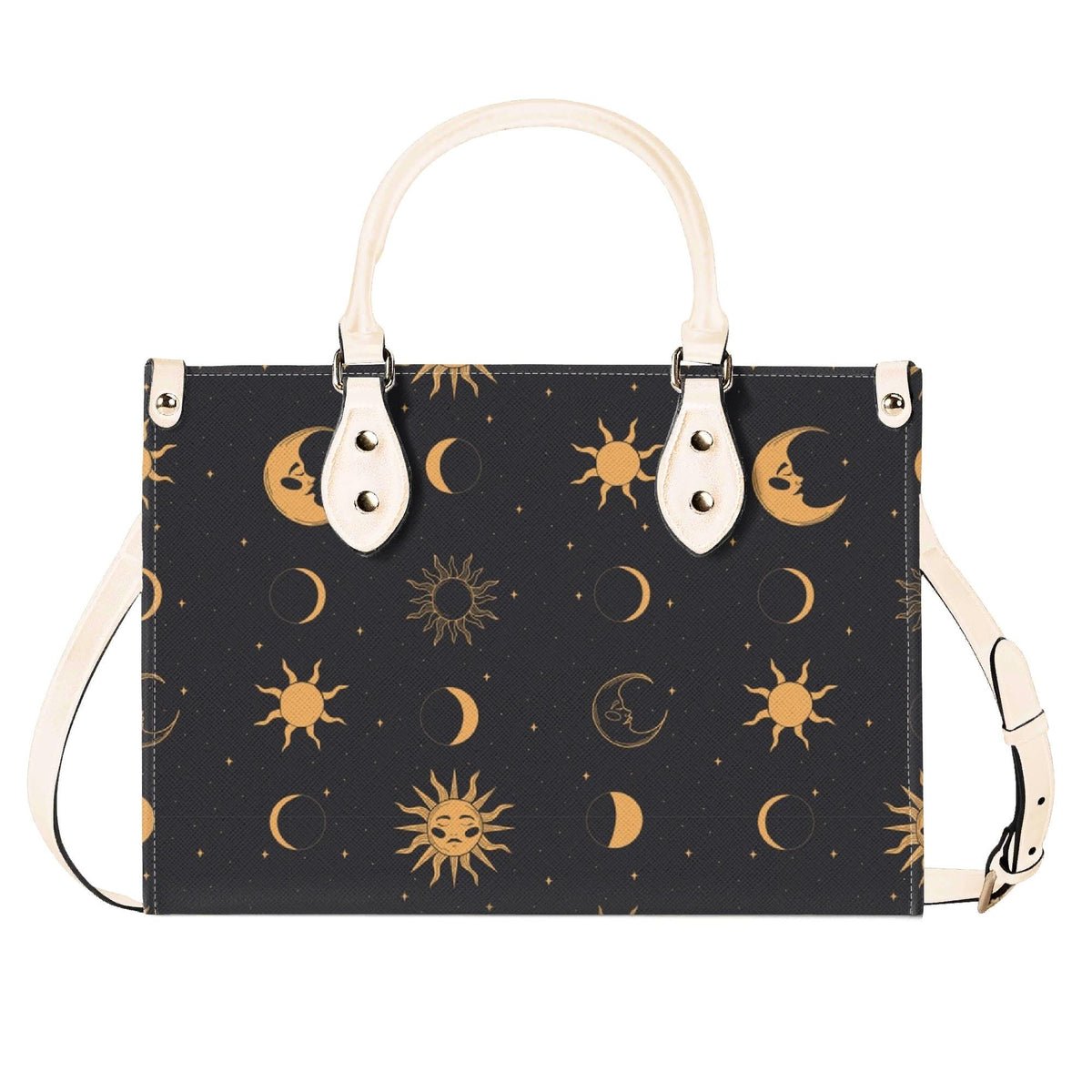 Celestial Sun and Moon Handbag with Top Handles and Crossbody Strap
