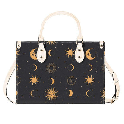 Celestial Sun and Moon Handbag with Top Handles and Crossbody Strap