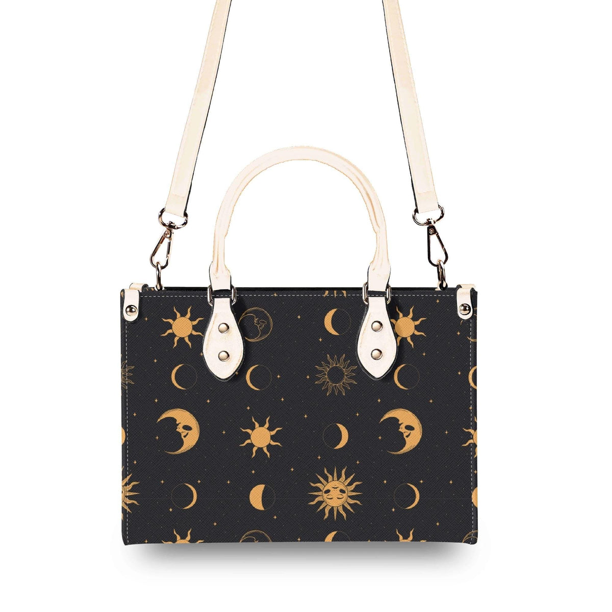 Celestial Sun and Moon Handbag with Top Handles and Crossbody Strap