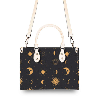 Celestial Sun and Moon Handbag with Top Handles and Crossbody Strap