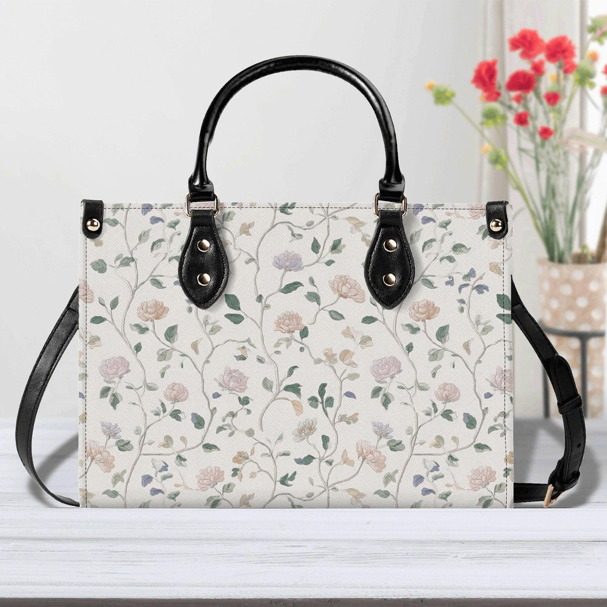 Cottage Garden Wildflower Handbag with Top Handles and Crossbody Strap