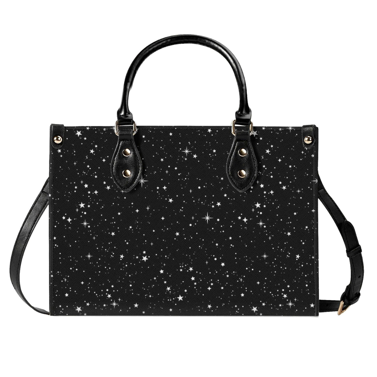 Starry Night Handbag, Black Celestial Crossbody Bag With Silver Stars