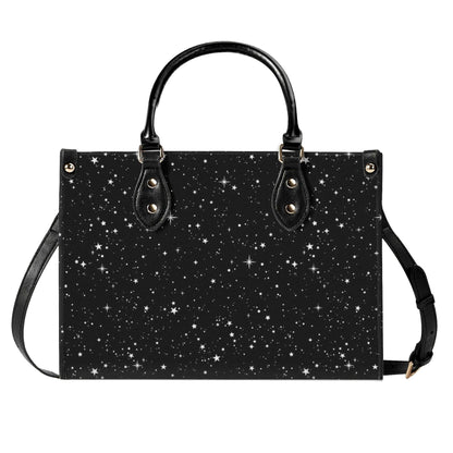 Starry Night Handbag, Black Celestial Crossbody Bag With Silver Stars