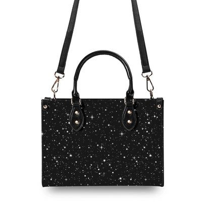 Starry Night Handbag, Black Celestial Crossbody Bag With Silver Stars