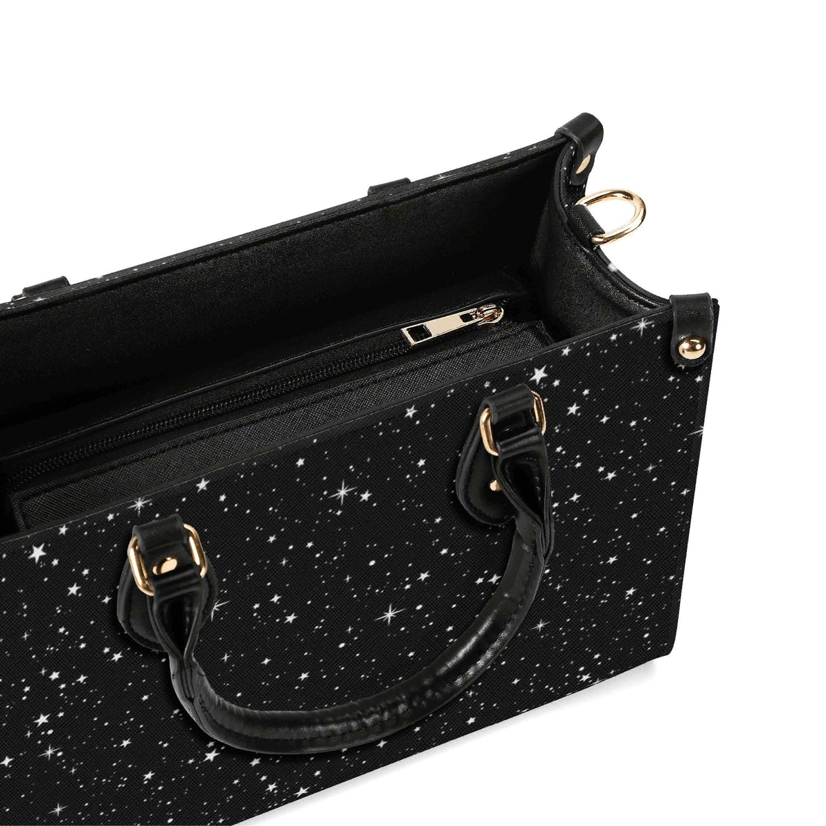 Starry Night Handbag, Black Celestial Crossbody Bag With Silver Stars