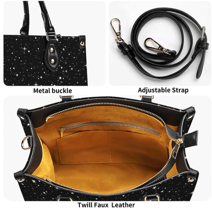 Starry Night Handbag, Black Celestial Crossbody Bag With Silver Stars